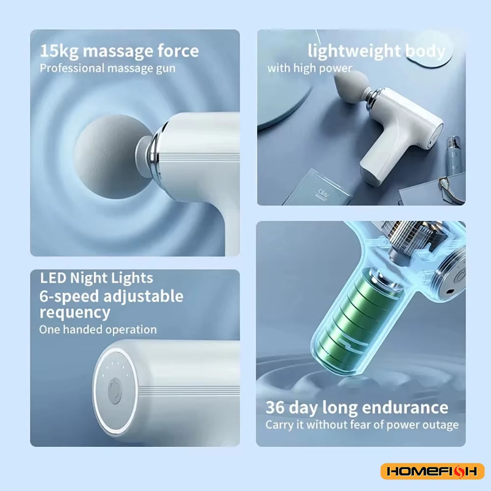 Portable Electric Massage Gun with 4 Interchangeable Heads & LED Light for Full Body Relaxation Electric Massage Gun